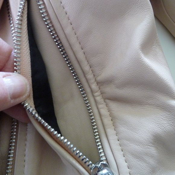 UTERQUE LAMBSKIN ROSEPETALS/BEIGE LEATHER BIKER JACKET SIZE SMALL NEW NO TAGS - Picture 10 of 15